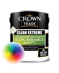 Crown Trade Clean Extreme Stain Resistant Scrubbable Matt Tinted Colour - 5 Litre