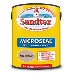 Sandtex Microseal Fine Textured 15 Year Weatherproof Masonry Paint - Mid Stone - 5 Litres