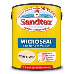 Sandtex Microseal Fine Textured 15 Year Weatherproof Masonry Paint - Ivory Stone - 5 Litres