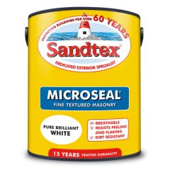 Sandtex Microseal Fine Textured 15 Year Weatherproof Masonry Paint - Brilliant White