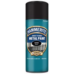 Hammerite Satin Direct To Rust Metal Paint Aerosol Black 400 ml