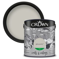 Crown Walls & Ceilings Silk Emulsion - Grey Putty - 2.5 Litre