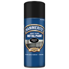 Hammerite Smooth Direct To Rust Metal Paint Aerosol Black 400 ml