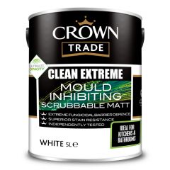 Crown Trade Clean Extreme Mould Inhibiting Scrubbable Matt White 5 Litre