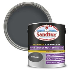 Sandtex 10 Year Exterior Satin Multi Surface Paint - Anthracite
