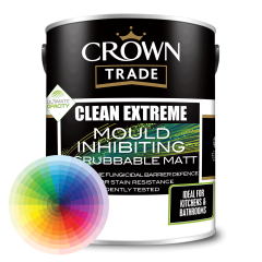 Crown Trade Clean Extreme Mould Inhibiting Scrubbable Matt Tinted Colours - 5 Litre