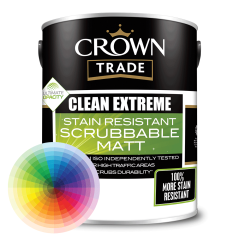 Crown Trade Clean Extreme Stain Resistant Scrubbable Matt Tinted Colour - 5 Litre