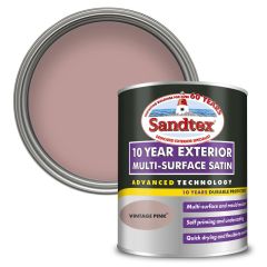 Sandtex 10 Year Exterior Satin Multi Surface Paint - Vintage Pink - 750ml
