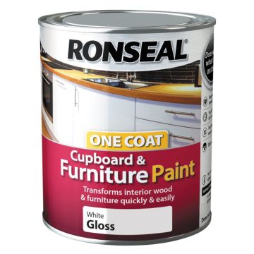 Ronseal One Coat Cupboard and Furniture Paint White Gloss 750ml