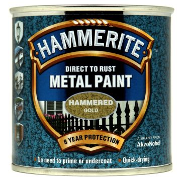 Hammerite Hammered Direct To Rust Metal Paint Gold 250 ml