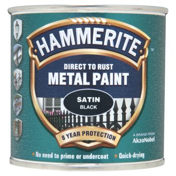 Hammerite Satin Direct To Rust Metal Paint Black