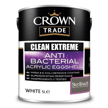 Crown Trade Clean Extreme Anti Bacterial Acrylic Eggshell White 5 Litre