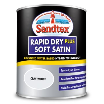 Sandtex Rapid Dry Plus Soft Satin Paint - Clay White 750ml