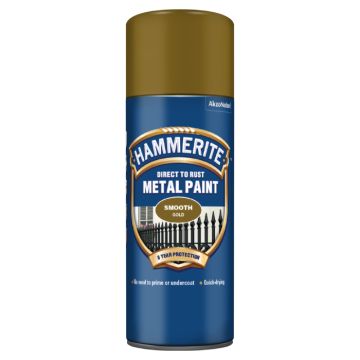 Hammerite Smooth Direct To Rust Metal Paint Aerosol Gold 400 ml