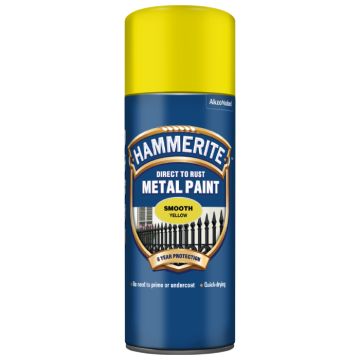 Hammerite Smooth Direct To Rust Metal Paint Aerosol Yellow 400 ml
