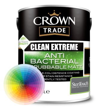 Crown Trade Clean Extreme Anti Bacterial Scrubbable Matt - Tinted Colours - 5 Litre