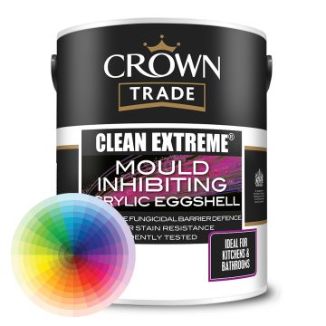 Crown Trade Clean Extreme Mould Inhibiting Acrylic Eggshell - Tinted Colours - 5 Litre