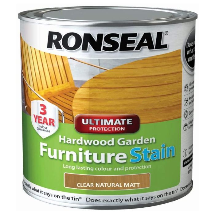 Ronseal Ultimate Protection Hardwood Garden Furniture Stain Dark Clear Natural Matt 750ml