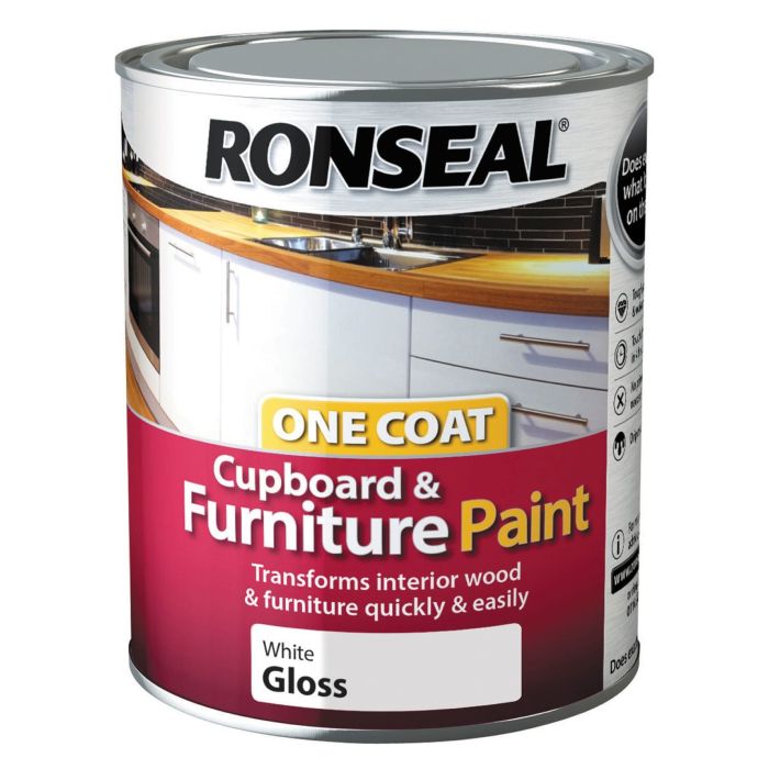 Ronseal One Coat Cupboard and Furniture Paint White Gloss 750ml