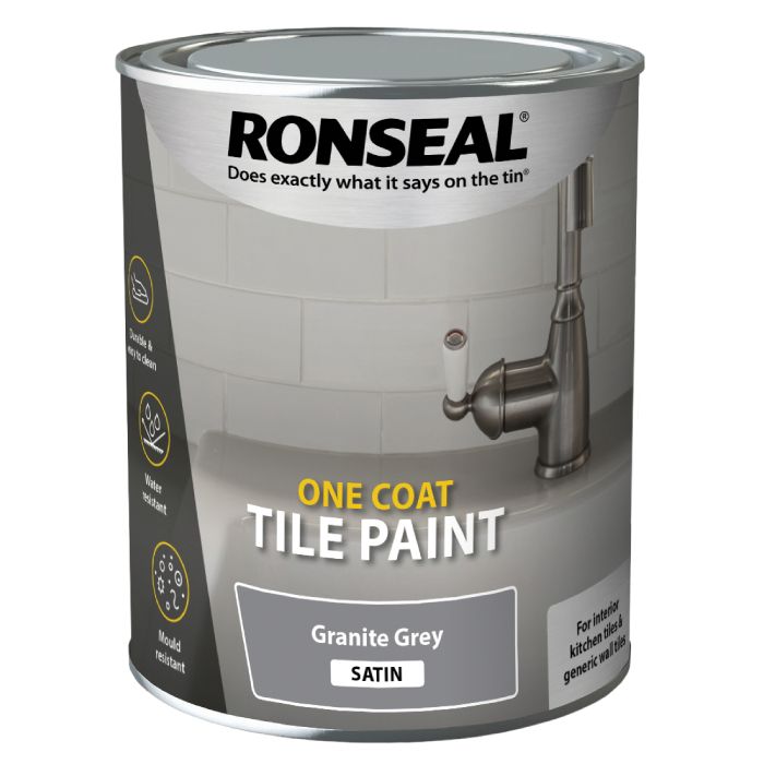 Ronseal One Coat Tile Paint Granite Grey Satin 750ml