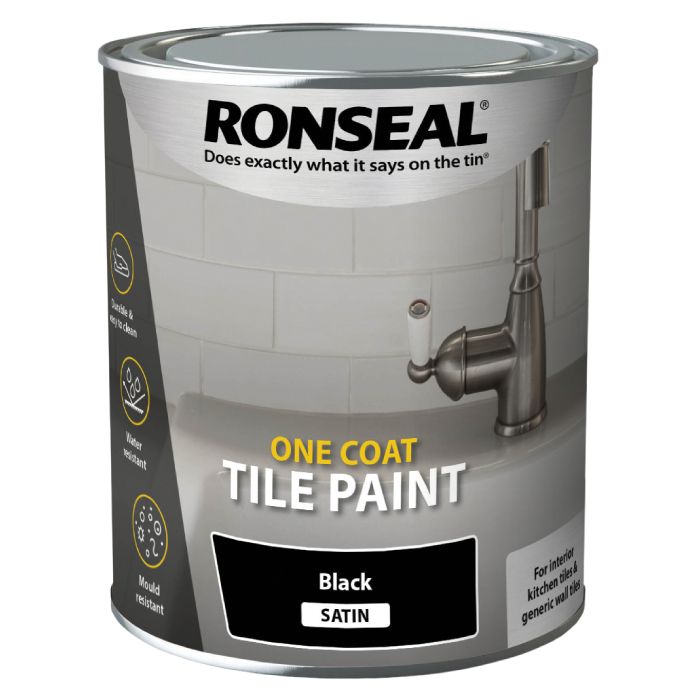 Ronseal One Coat Tile Paint Black Satin 750ml