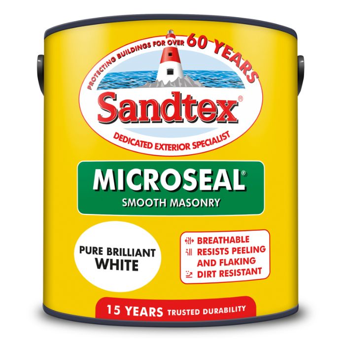 Sandtex Microseal Smooth 15 Year Weatherproof Masonry Paint - Brilliant White