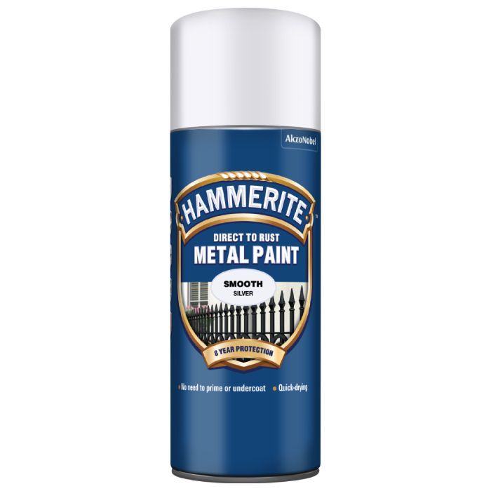 Hammerite Smooth Direct To Rust Metal Paint Aerosol Silver 400 ml
