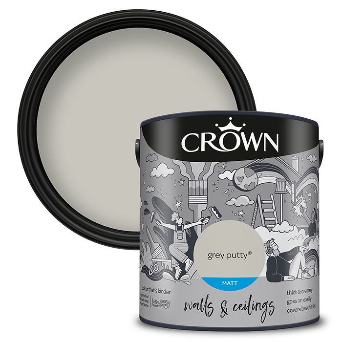 Crown Walls & Ceilings Matt Emulsion - Grey Putty