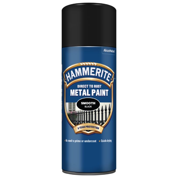 Hammerite Smooth Direct To Rust Metal Paint Aerosol Black 400 ml