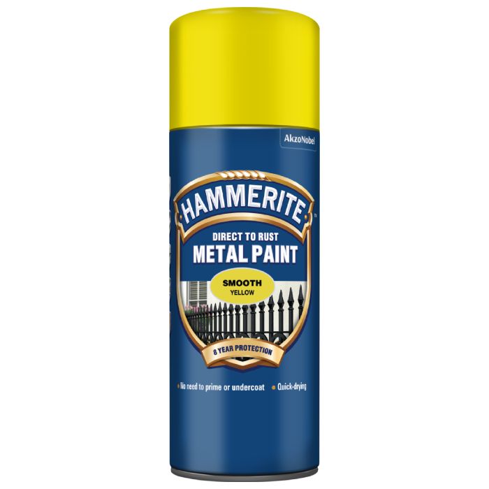 Hammerite Smooth Direct To Rust Metal Paint Aerosol Yellow 400 ml
