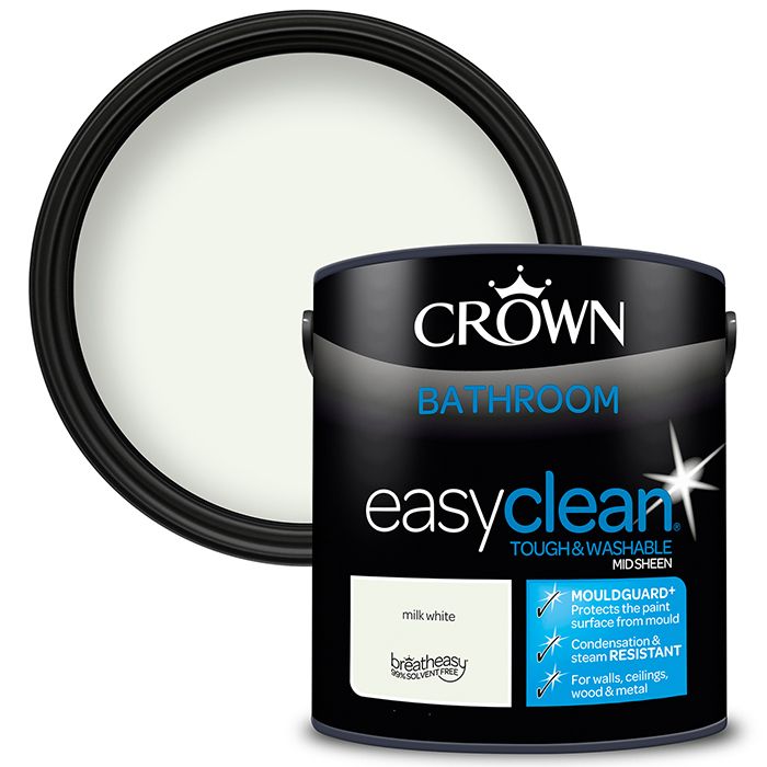 Crown Paints Easyclean Bathroom Mid Sheen with Mouldguard+ - Milk White