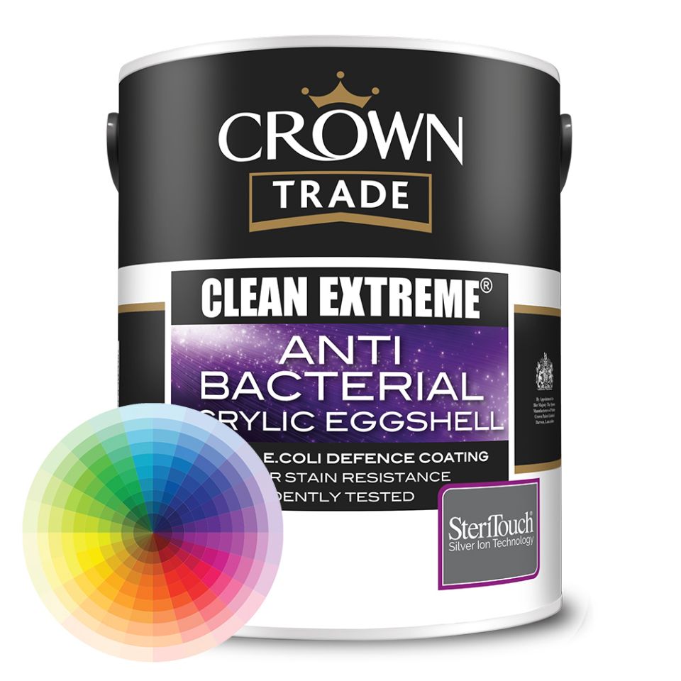 Crown Trade Clean Extreme Anti Bacterial Acrylic Eggshell - Tinted Colours - 5 Litre