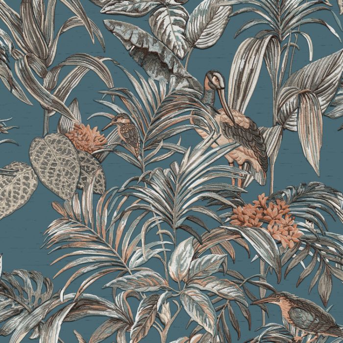 Design ID Wallstitch Bird of Paradise Dark Blue & Silver Wallpaper