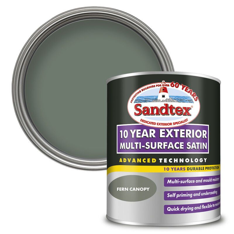 Sandtex 10 Year Exterior Satin Multi Surface Paint - Fern Canopy - 750ml
