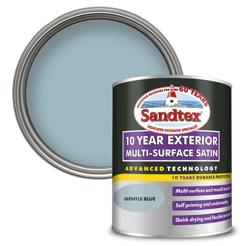 Sandtex 10 Year Exterior Satin Multi Surface Paint - Gentle Blue - 750ml
