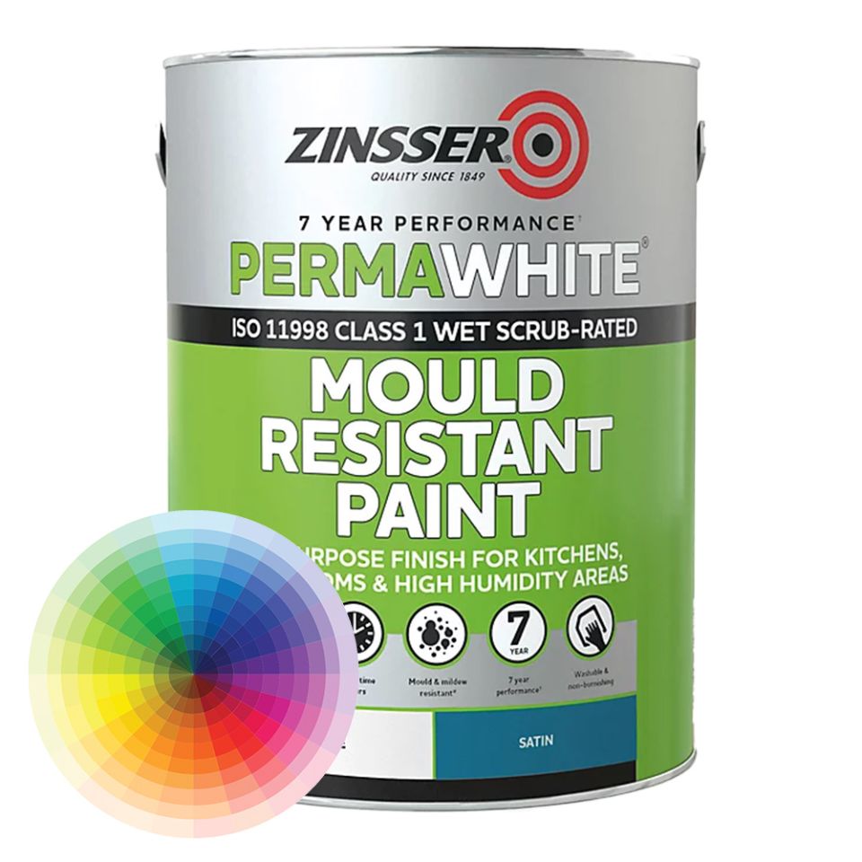 Zinsser Perma White Interior Satin Paint - Tinted Colour | Anti Mould Paint | Anti Damp Paint | Mould Killer Paint