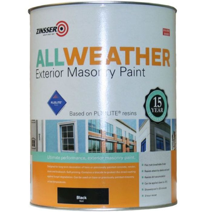 Zinsser AllWeather Solvent Based Masonry Black 5 Litre