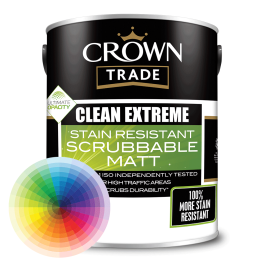 Crown Trade Clean Extreme Stain Resistant Scrubbable Matt Tinted Colour ...