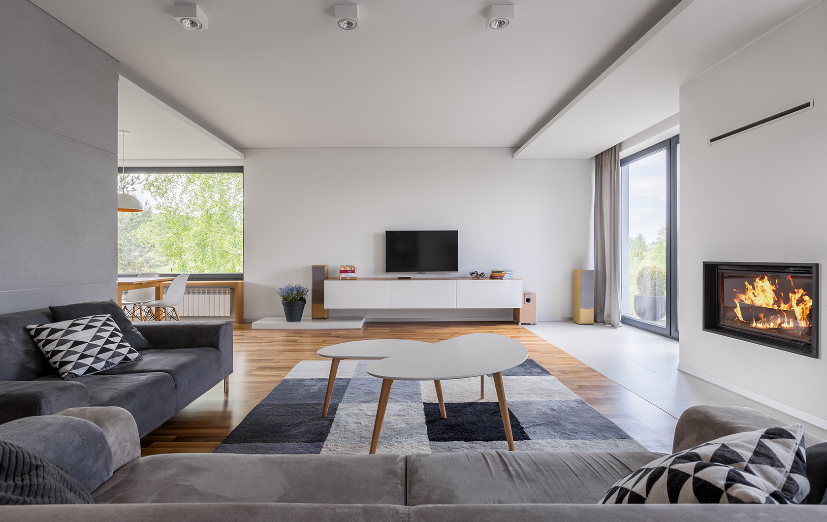 living room with white painted walls