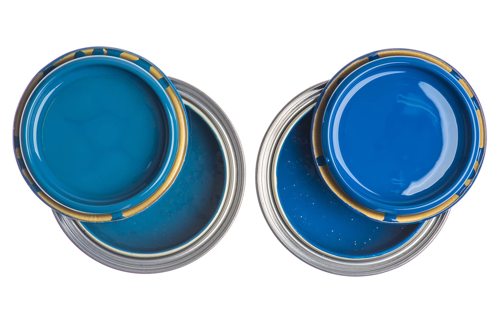 two blue paint tins